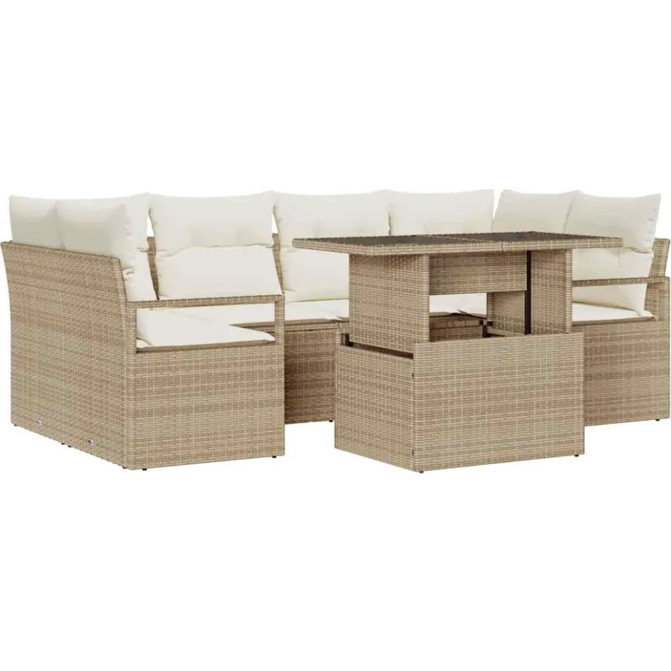 vidaXL Tuin Sofa Set 7 st Beige Poly riet