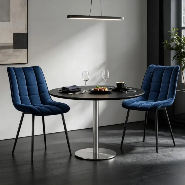 OKWISH Eetkamerstoel - Set Van 2 - Gepolsterd - Velvet - Blauw