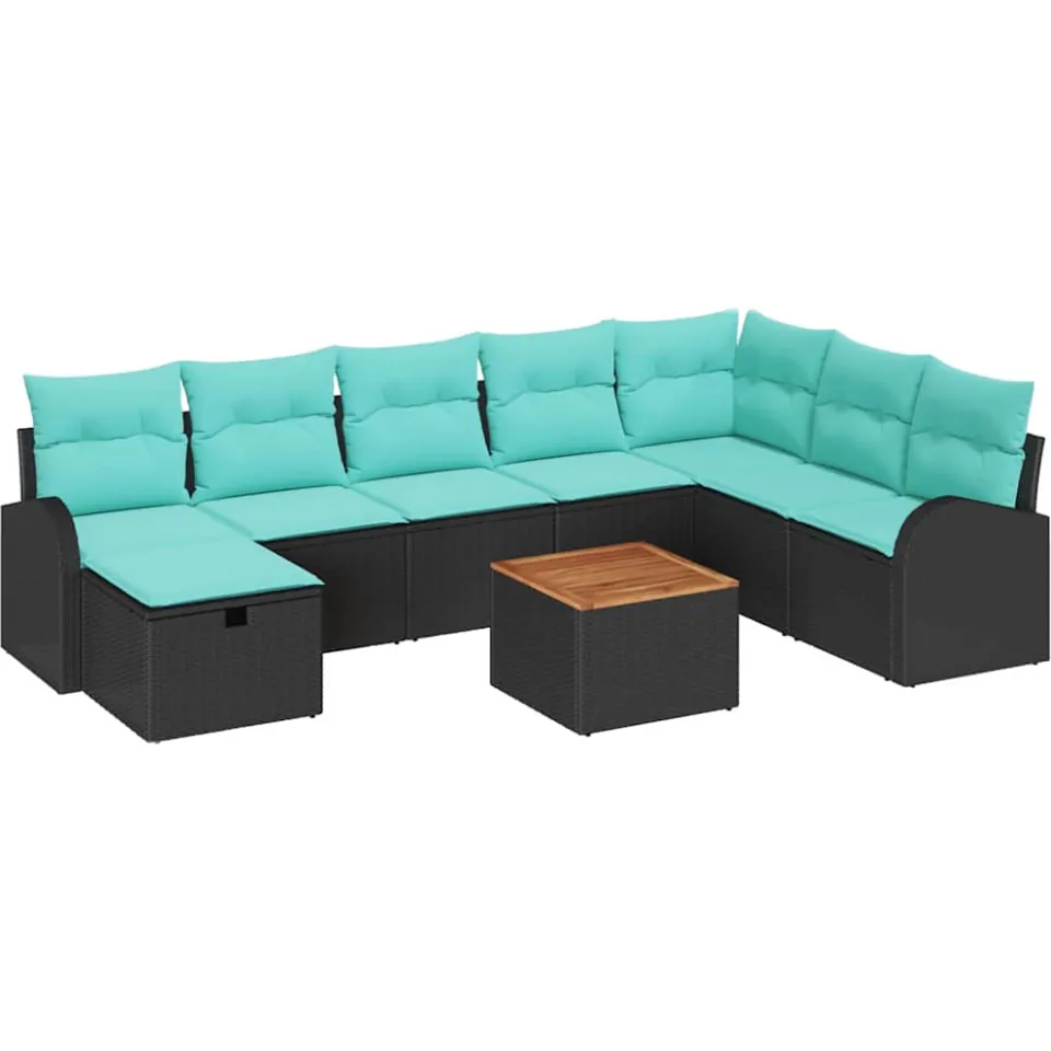 vidaXL Tuinbankenset 9 st Zwart Poly riet