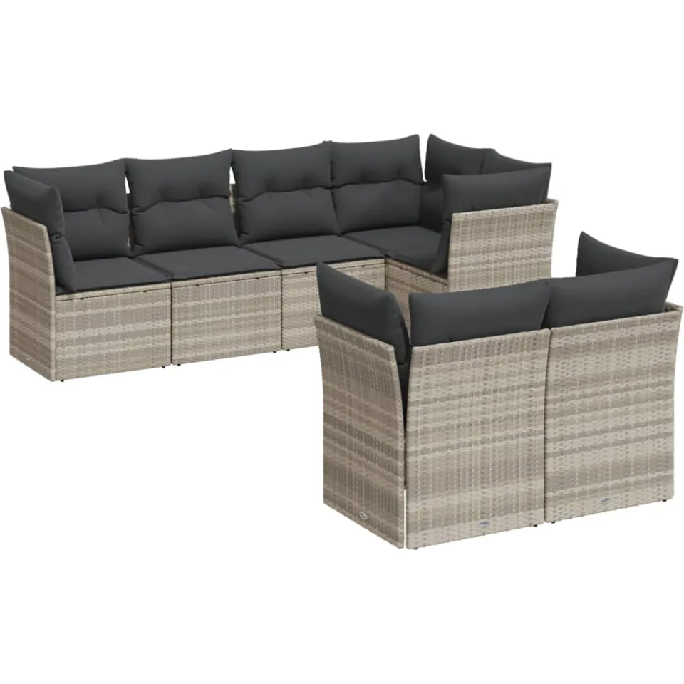 vidaXL 7-delige Loungeset met kussens poly rattan lichtgrijs grijs, foto 3