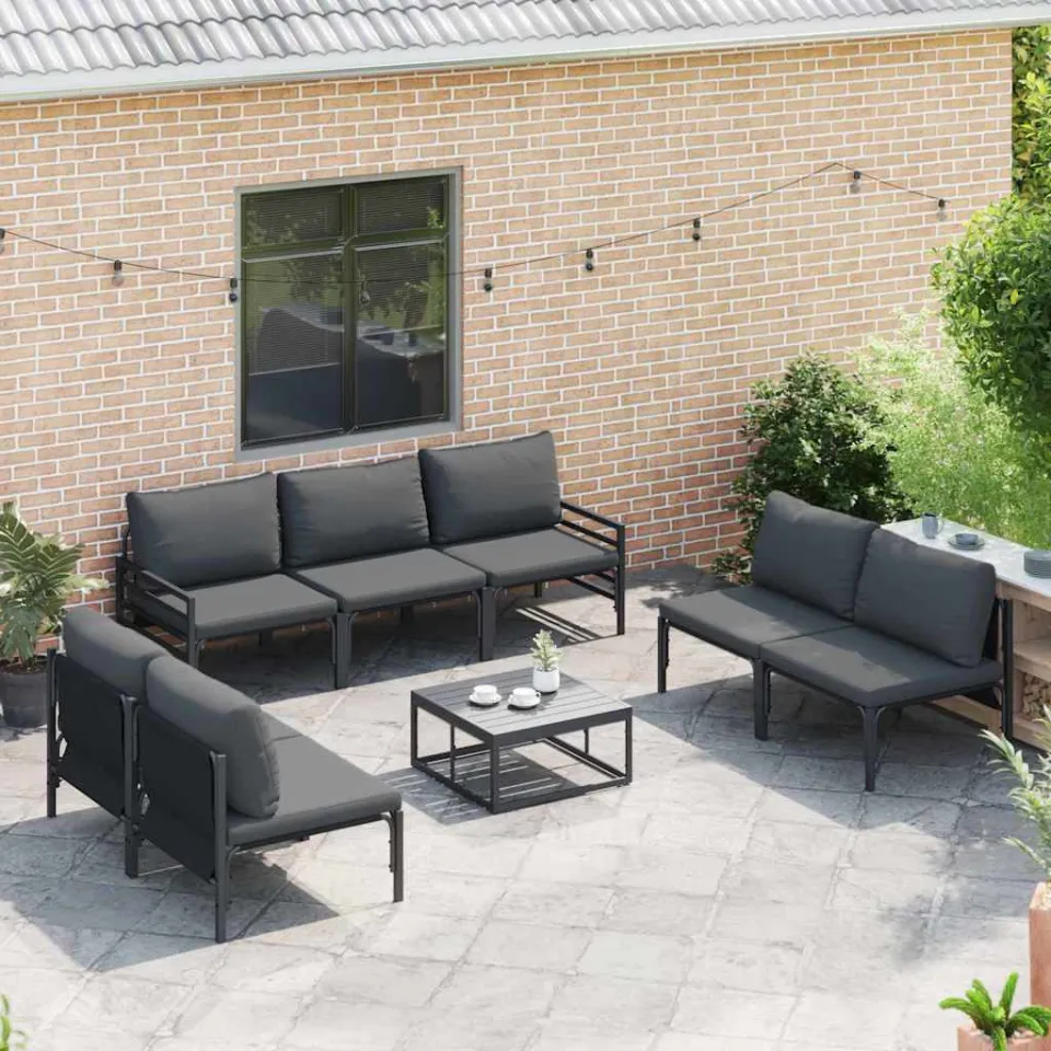 vidaXL Tuinbankenset 7 st Zwart Staal