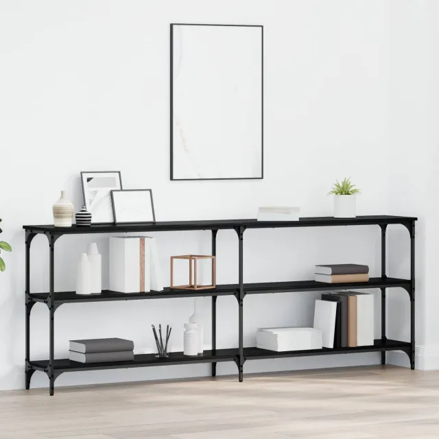 vidaXL Wandtafel Zwart eiken 200 x 29 x 75 cm Geperst Hout en Metaal, foto 2
