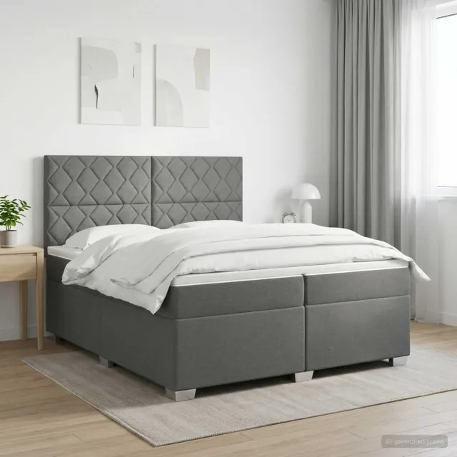 vidaXL Boxspringbed met matras Donkergrijs 200 x 200 cm Stof