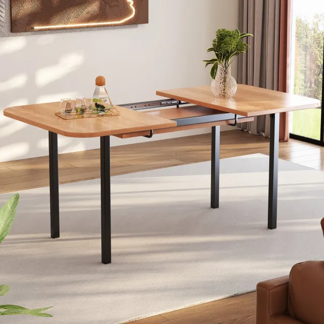 KOMHTOM Klassieke Uitschuifbare Eettafel - Houtkleur 120 cm, Telescoop tot 160 cm - Natuurlijke Kleur Moderne Minimalistische Stijl - Zeer Stevige Legeringssteun - Geschikt voor 4-6 Personen Amerikaans wit eiken