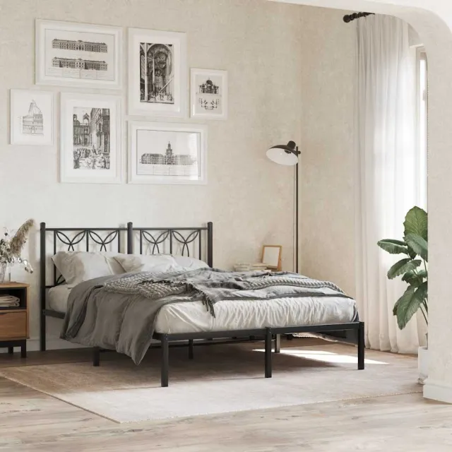 vidaXL Bedframe met hoofdbord metaal zwart 135x190 cm