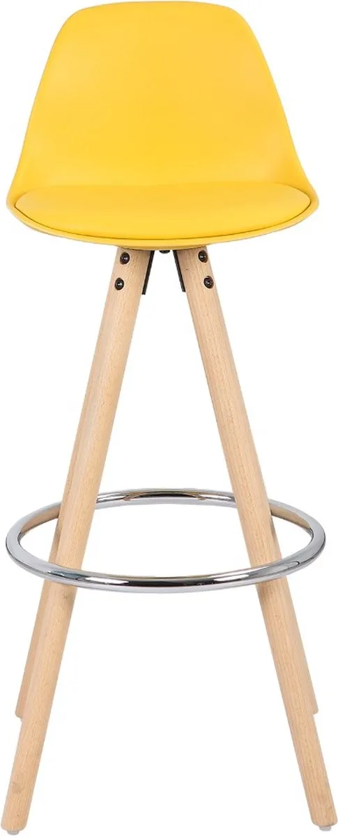 Dripio Hoge Barkruk Valeria - Zithoogte 75cm - Geel - Set van 1 - Keuken - Barstoelen - Met rugleuning - Kunstleer - Bruin frame
