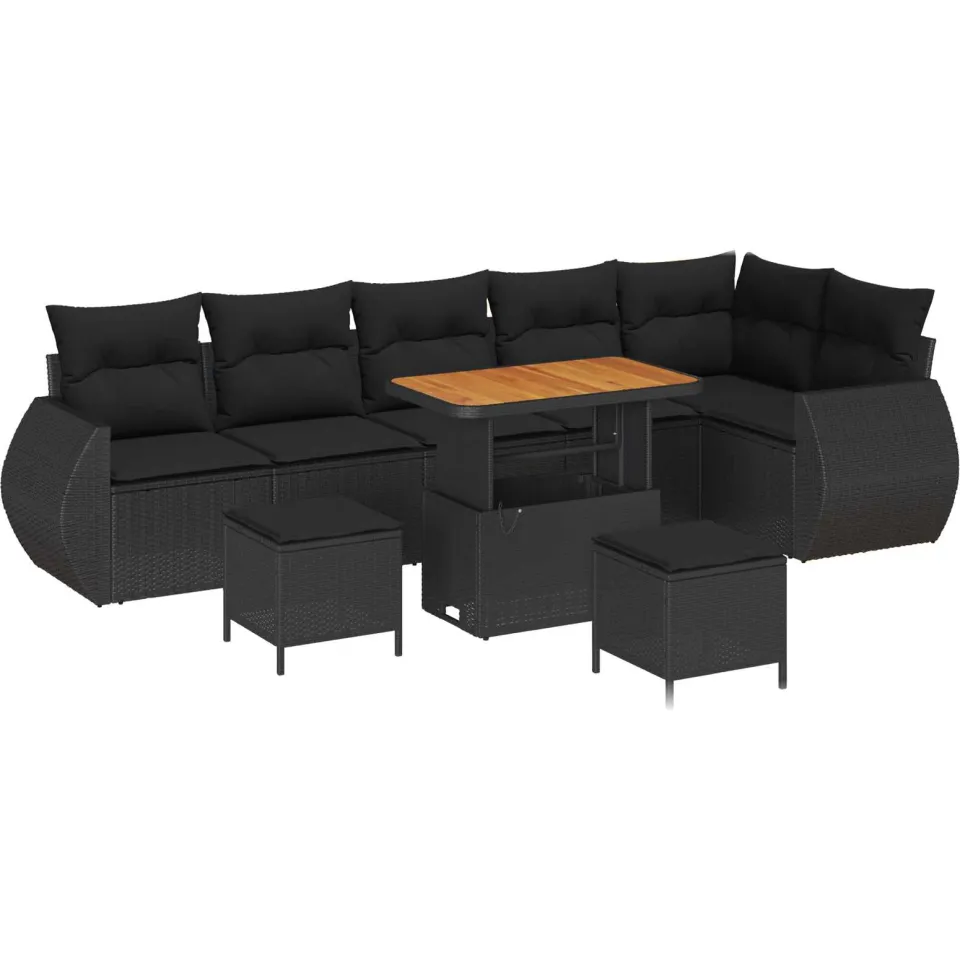 vidaXL Tuinbankenset 9 st Zwart poly rattan