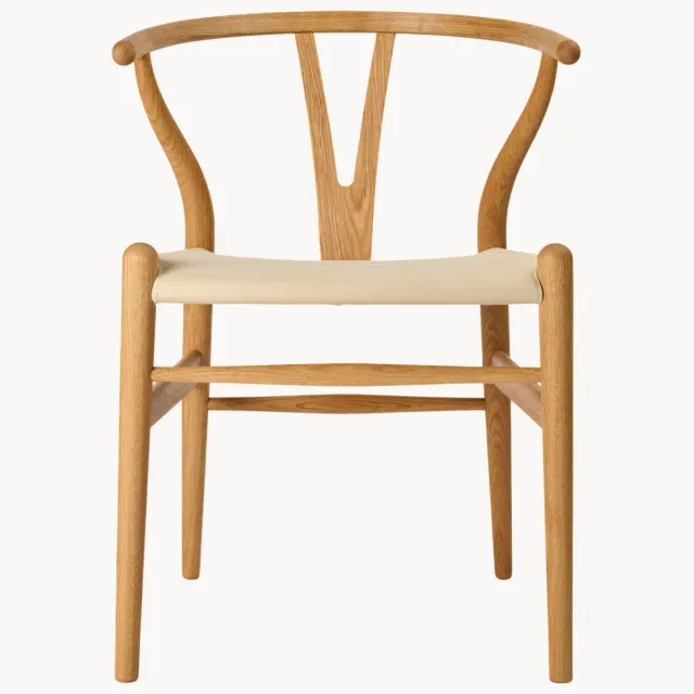 Carl Hansen & Søn Leren eetkamerstoel CH24P met armleuningen Beige