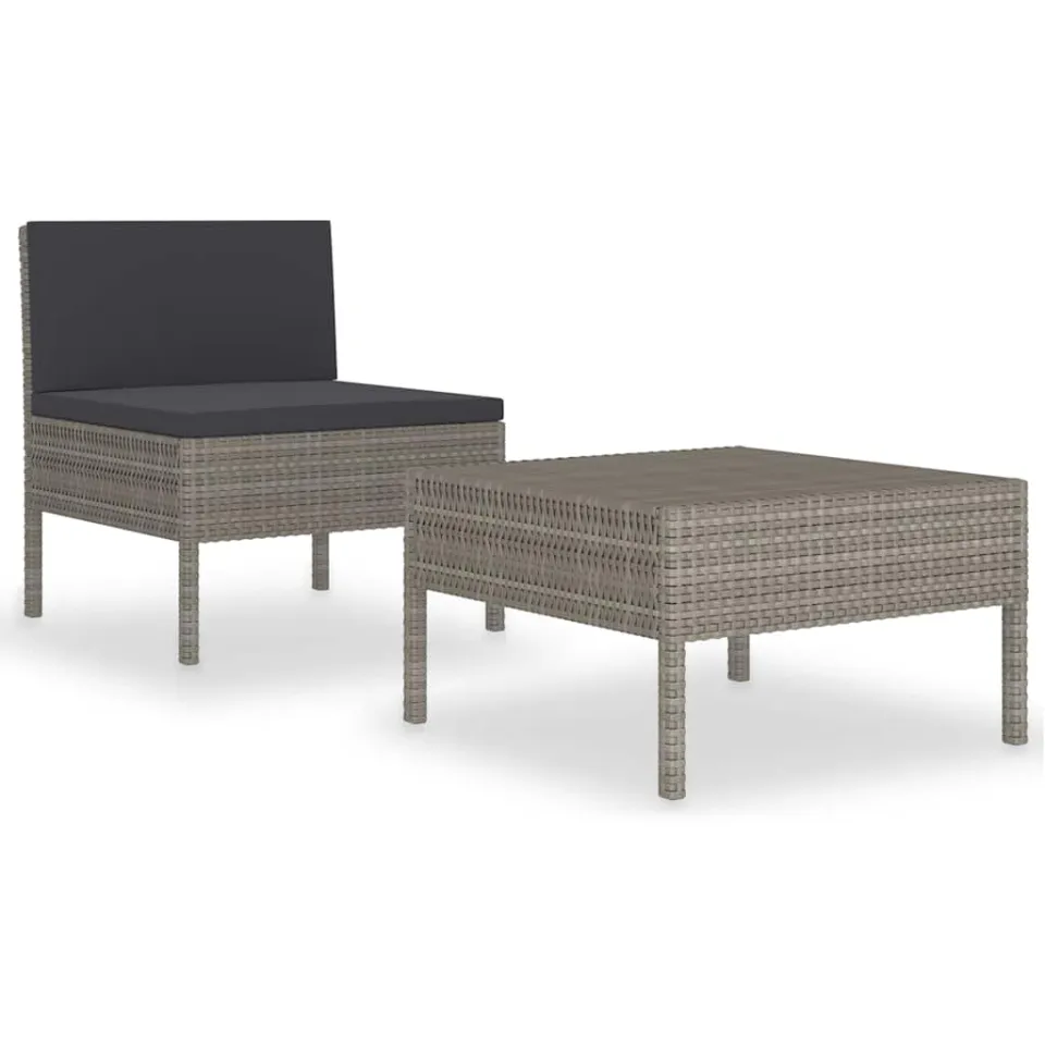 vidaXL 2-delige Loungeset met kussens poly rattan grijs, foto 3