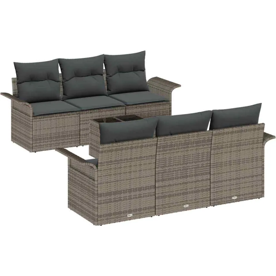 vidaXL Tuin Sofa Set 7 st Grijs poly rattan, foto 4