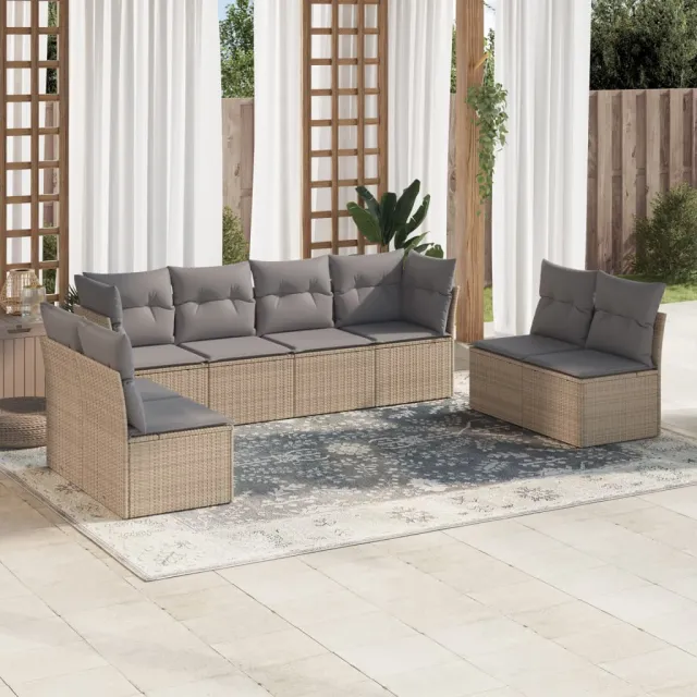 vidaXL 8-delige Loungeset met kussens poly rattan beige, foto 2