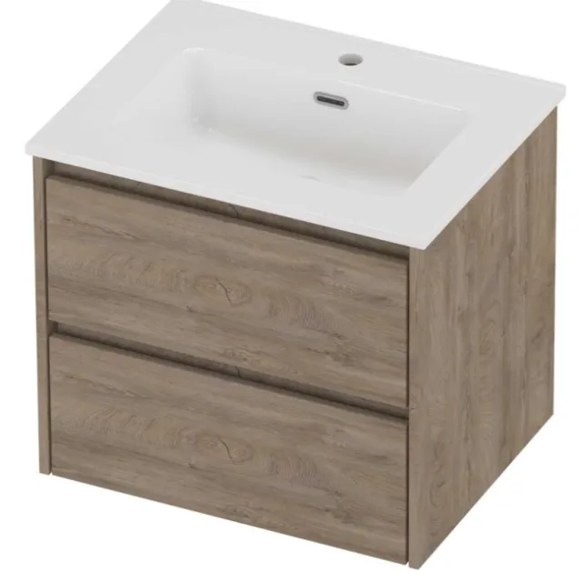Proline Tribute Badmeubelset Porselein Elegant 1 Kraangat 60x46x54 cm Glans Wit Raw Oak Eiken