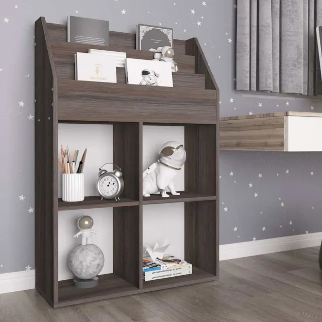 vidaXL Kindertijdschriftenrek 71x30x114 cm bewerkt hout grijs en eiken, foto 2