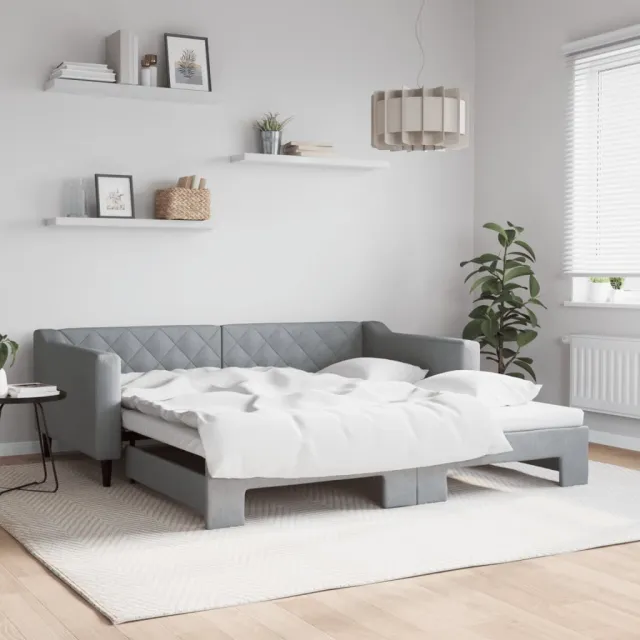 vidaXL Slaapbank met onderschuifbed 100x190 cm stof lichtgrijs grijs