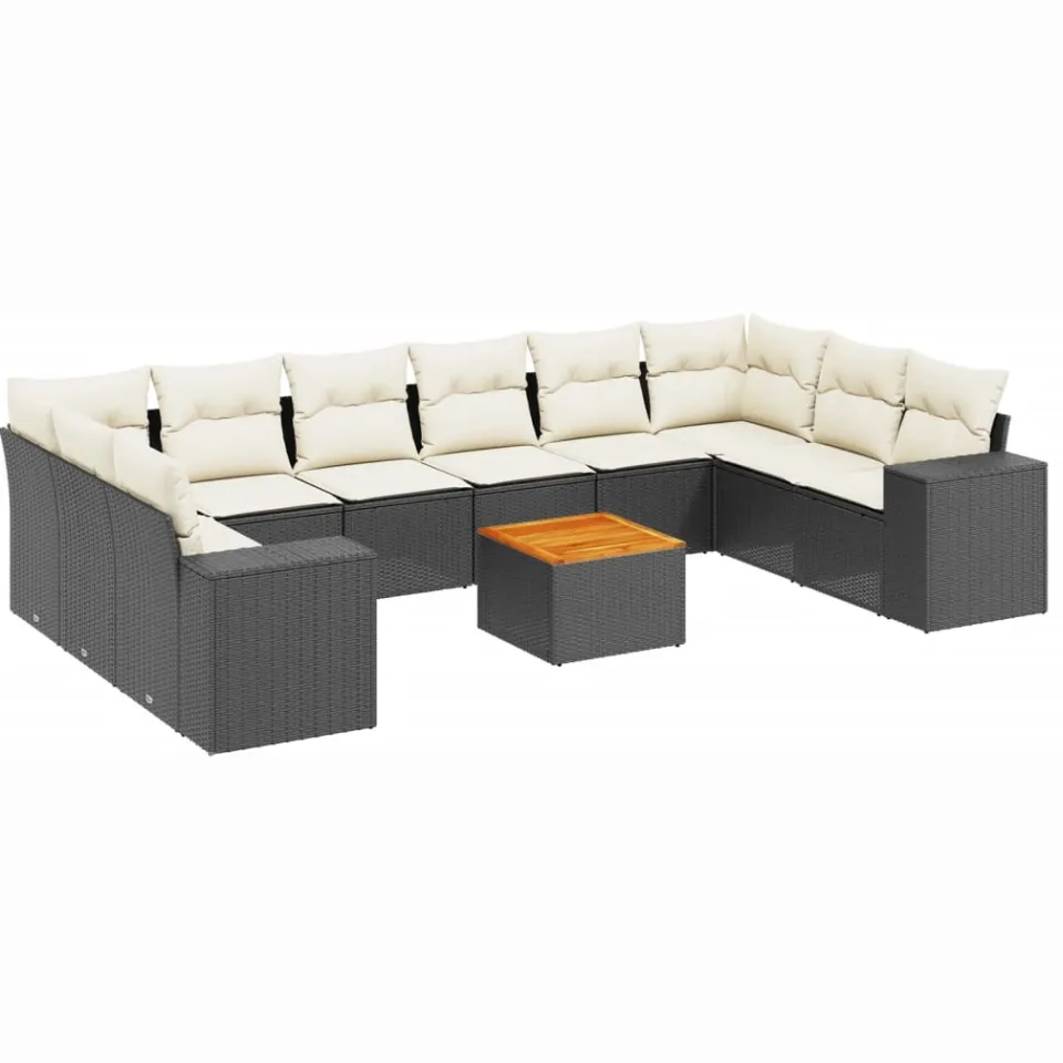vidaXL 11-delige Loungeset met kussens poly rattan zwart, foto 3