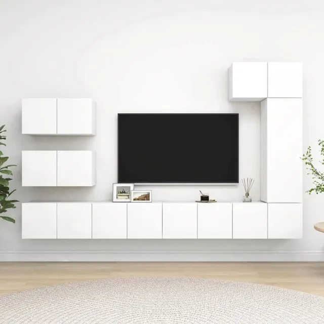 vidaXL 8-delige Tv-meubelset bewerkt hout wit