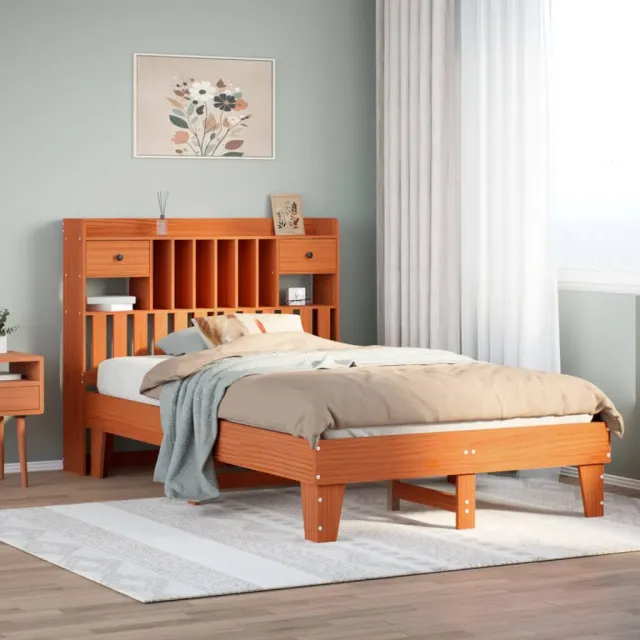 vidaXL Bedframe zonder matras massief grenenhout wasbruin 135x190 cm bruin