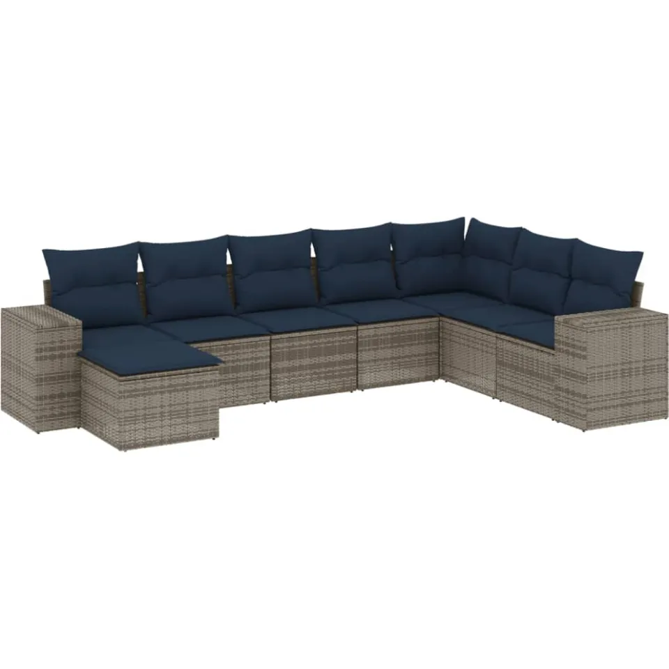 vidaXL 8-delige tuinbankset met kussens, grijs polyrotan, foto 3