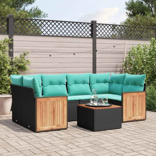 vidaXL 7-delige tuinbankset met kussens van zwart polyrotan, foto 2