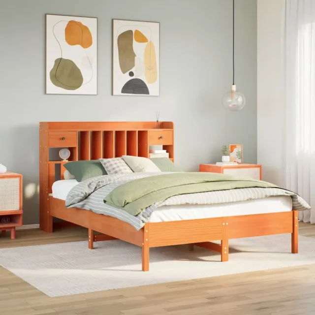 vidaXL Bed met boekenkast zonder matras grenenhout wasbruin 150x200 cm bruin