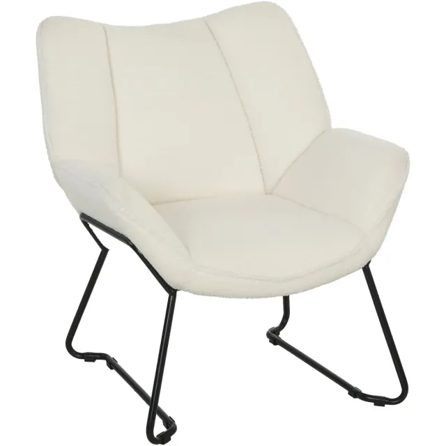 Homcom Accentstoel met armleuningen - Fauteuil - Loungestoel - Sherpa - Wit