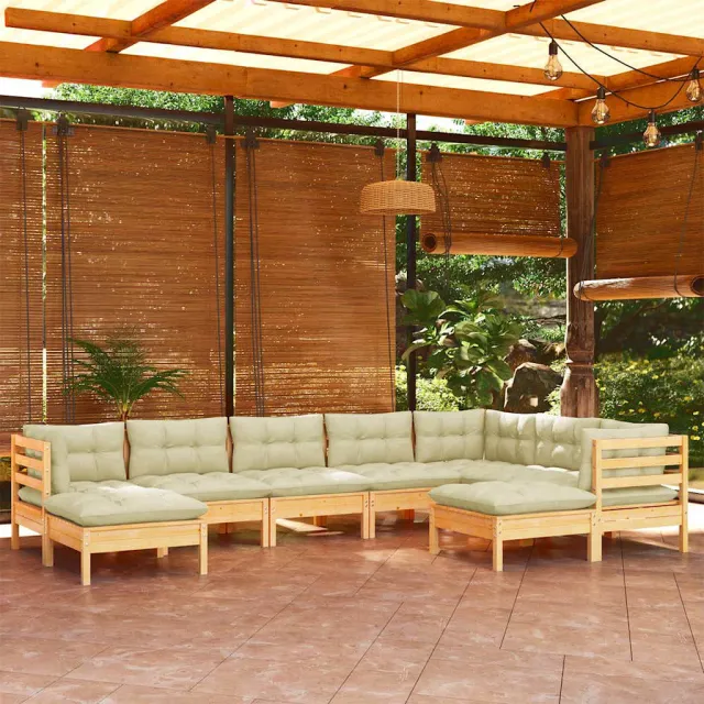 vidaXL 9-delige Loungeset met crèmekleurige kussens massief grenenhout, foto 2