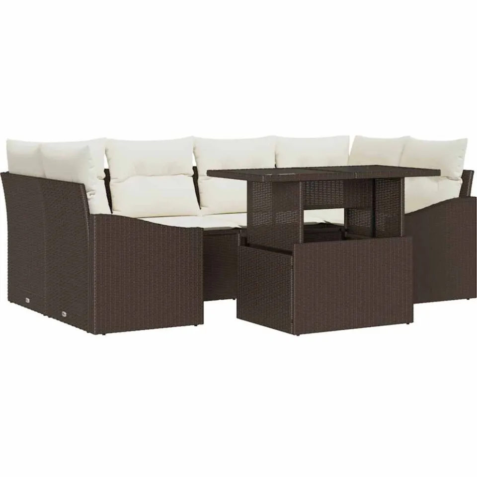 vidaXL Tuin Sofa Set 7 st Bruin poly rattan Zwart