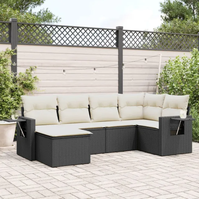 vidaXL 6-delige Loungeset met kussens poly rattan zwart, foto 2