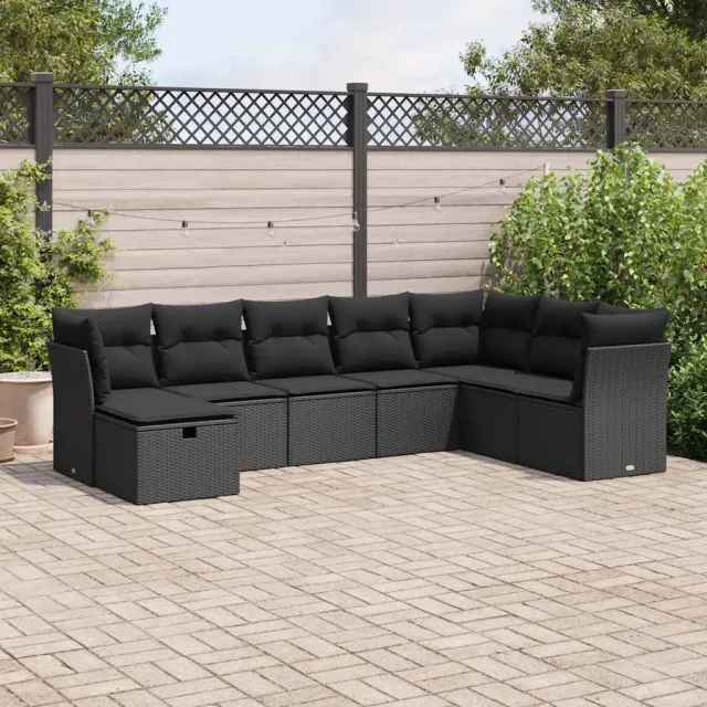 vidaXL 8-delige Loungeset met kussens poly rattan zwart, foto 2