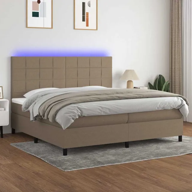 vidaXL Boxspring met matras en LED stof taupe 200x200 cm