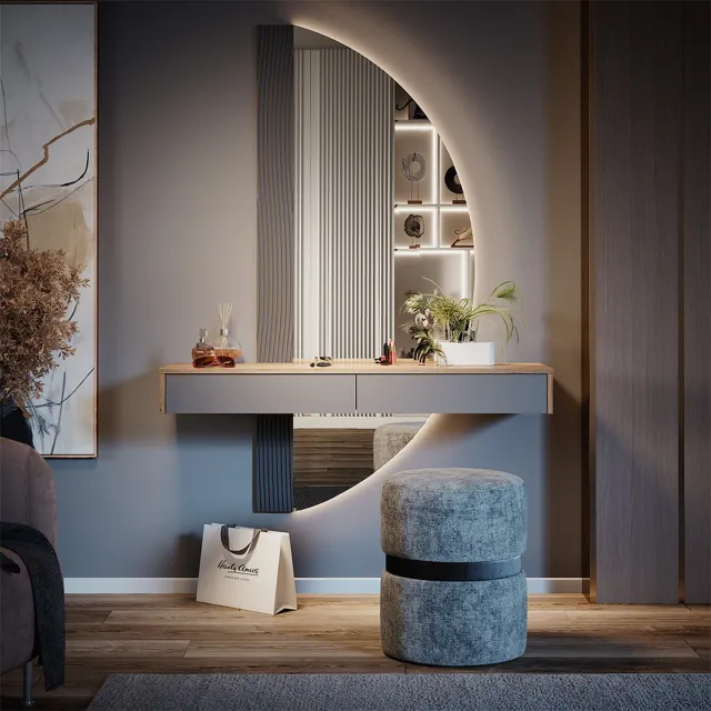 Vicco Kaptafel Melisa, Grijs, 120 cm met LED-spiegel