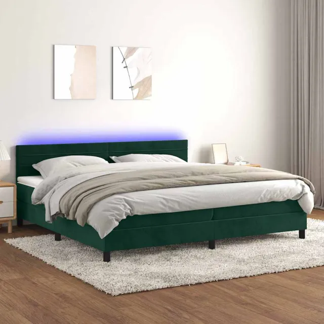vidaXL Boxspring met matras en LED fluweel donkergroen 200x200 cm groen