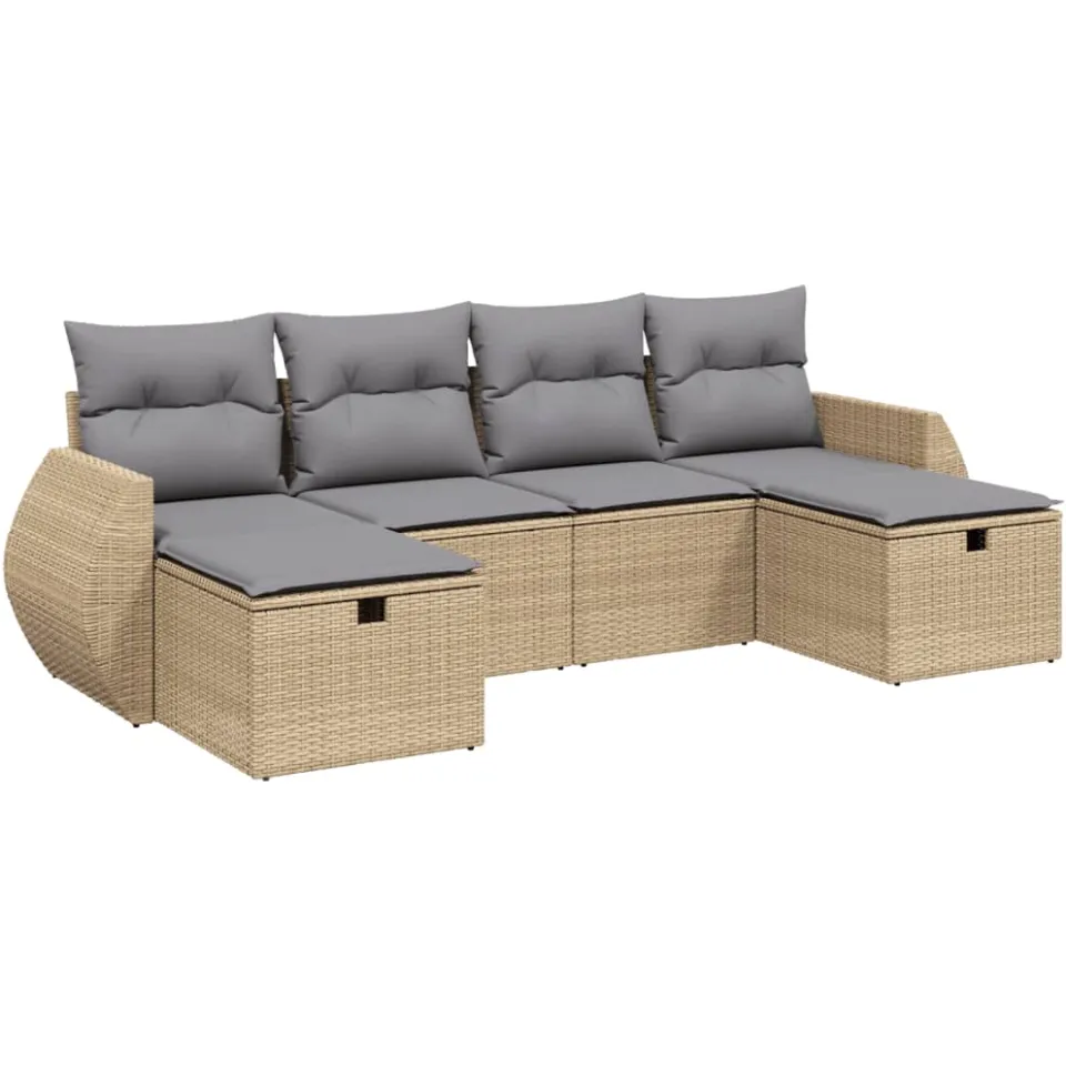vidaXL 6-delige Loungeset met kussens poly rattan gemengd beige, foto 3
