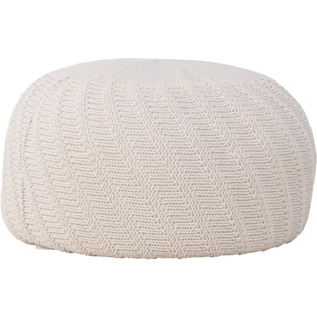 Nest living Dina Poef Crême - Rond - Stof - Gebreid - Gehaakt - Scandinavisch - Japandi stijl - Gebroken Wit - Ø 60 cm Crème