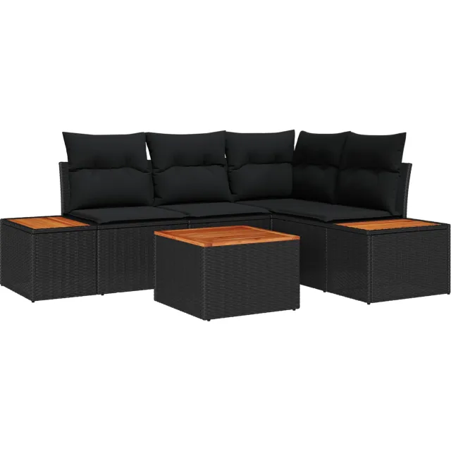 vidaXL Tuinbankenset 5 st Zwart Poly riet