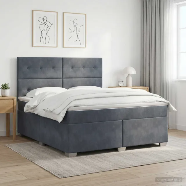 vidaXL Boxspringbed met matras Donkergrijs 160 x 200 cm Fluweel