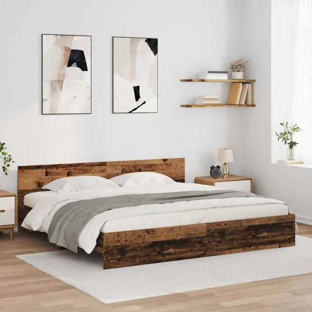 vidaXL Bedframe met hoofdeinde Oud Hout 180 x 200 cm Bewerkt hout Bruin