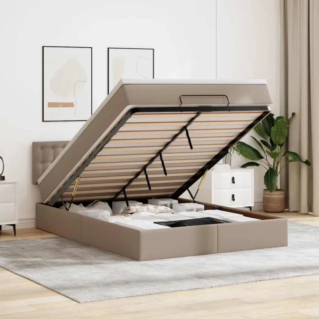 vidaXL Ottoman bed met matras 140x190cm kunstleer cappuccinokleurig bruin