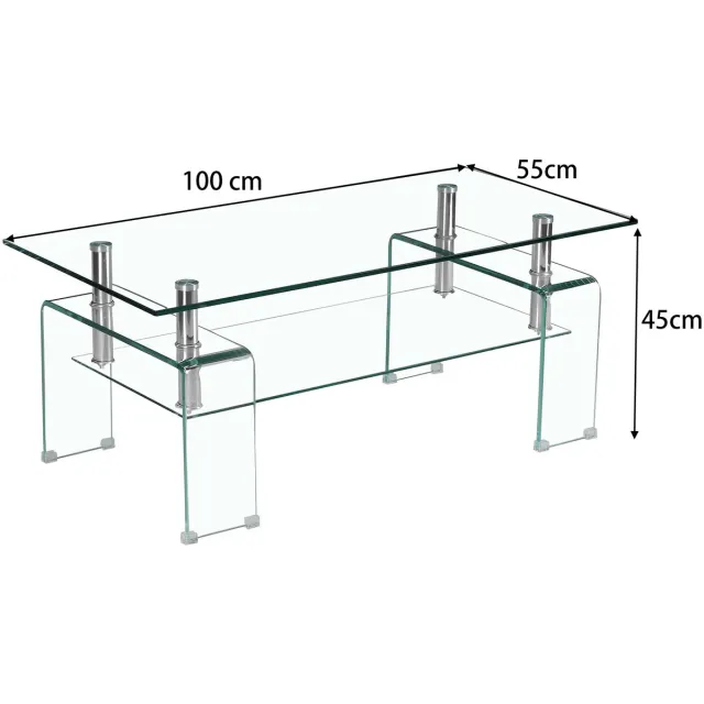 YYchan glazen salontafel van gehard glas met glazen poten - transparant - 100 x 55 x 45 cm