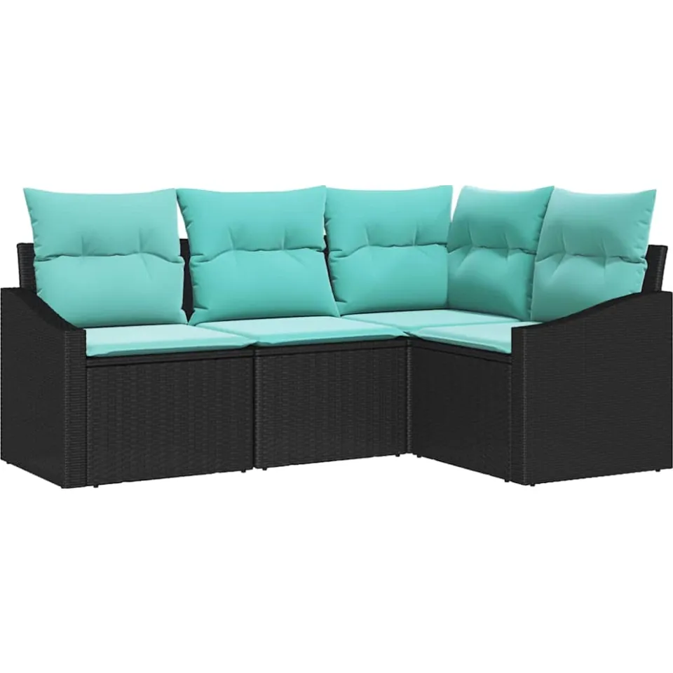 vidaXL Bankstel 4 st Zwart poly rattan