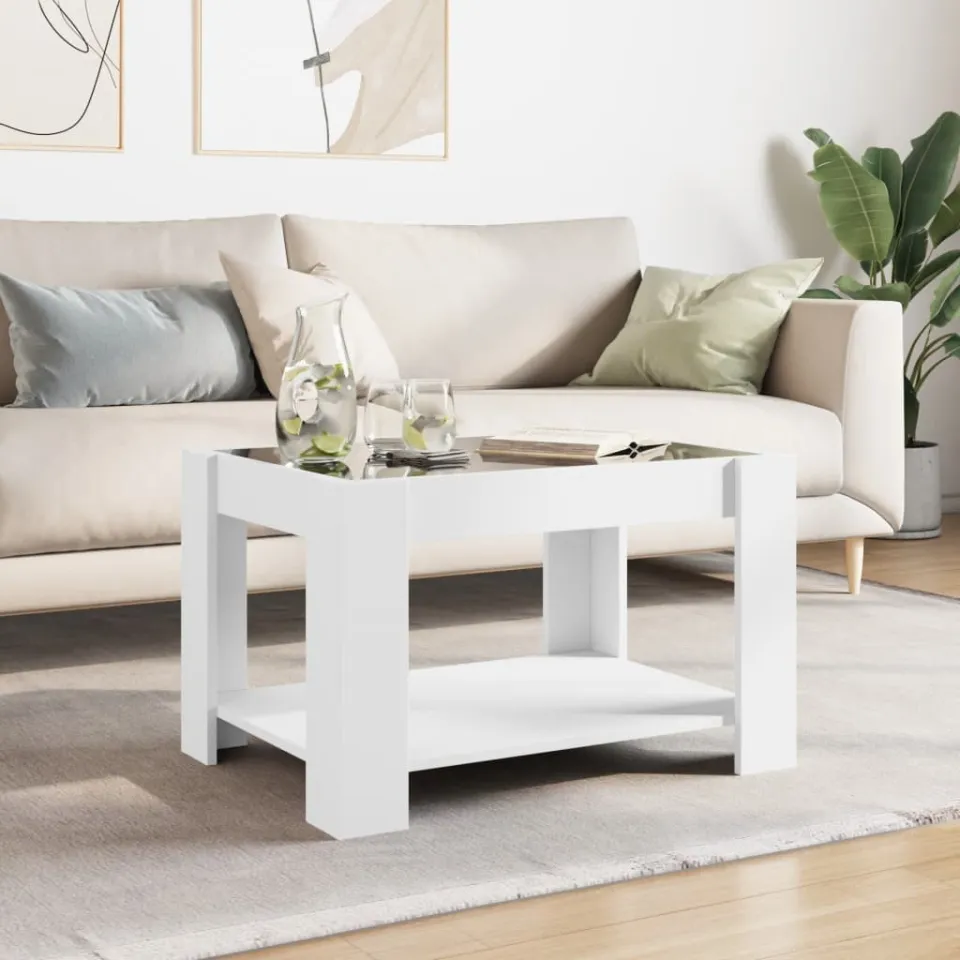 vidaXL Salontafel met LED 73x53x45 cm bewerkt hout wit, foto 2