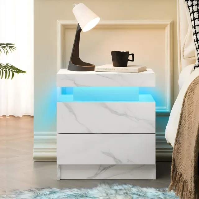 CHICFURN Nachtkastje - LED-verlichting - 2 laden - Mat wit