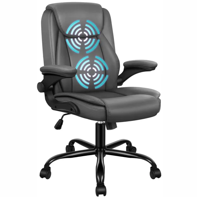 Alfordson Ergonomische massage bureaustoel met opklapbare armleuningen voor het werk, met een draagvermogen van 150 kg grijs