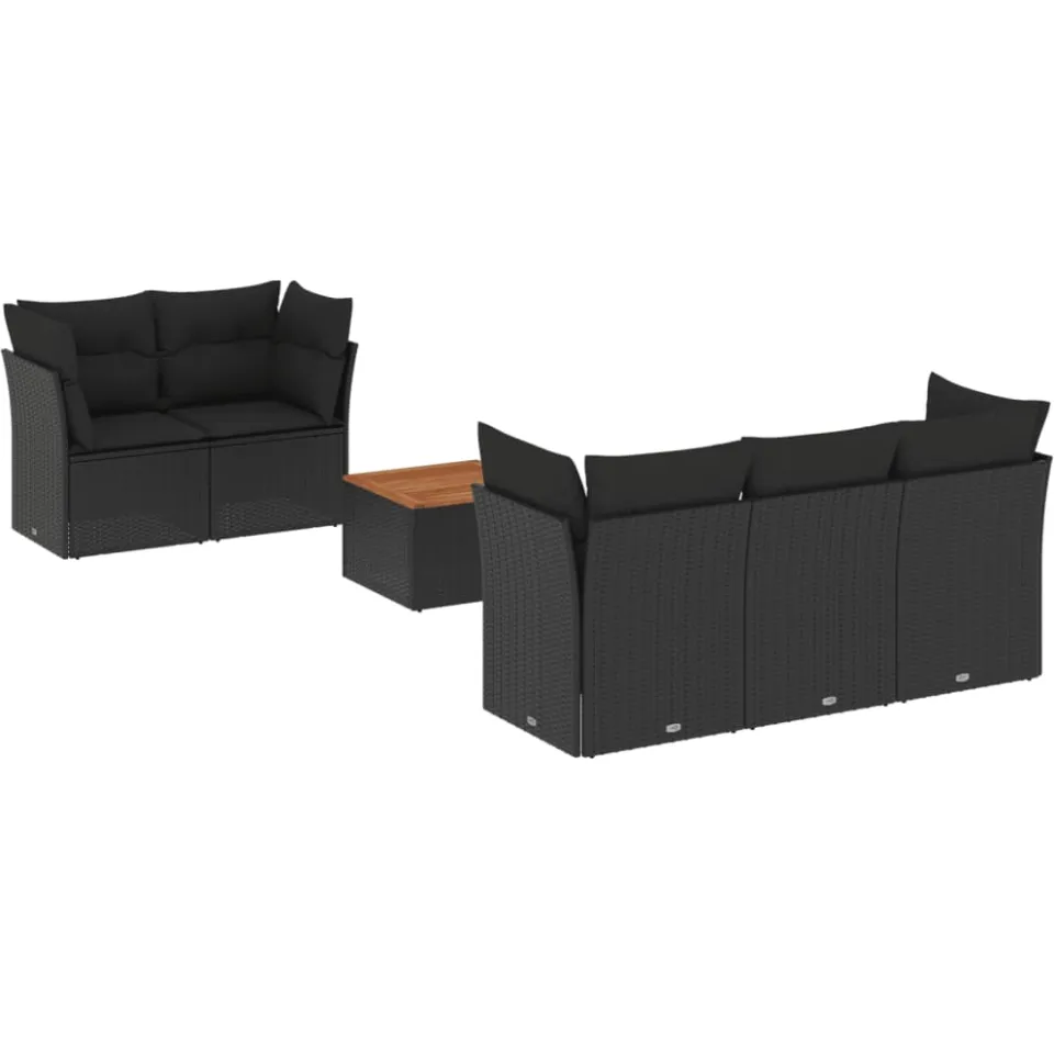 vidaXL 6-delige Loungeset met kussens poly rattan zwart, foto 3
