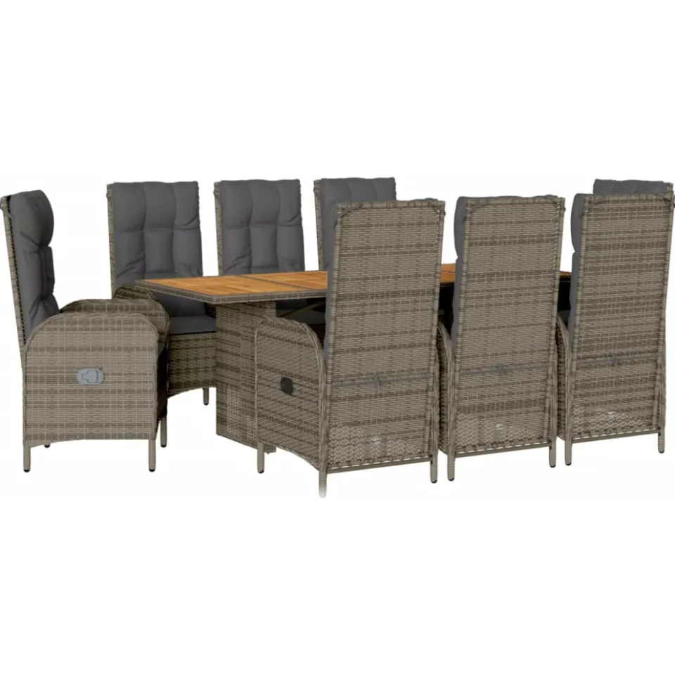 vidaXL 9-delige Tuinset met kussens poly rattan grijs