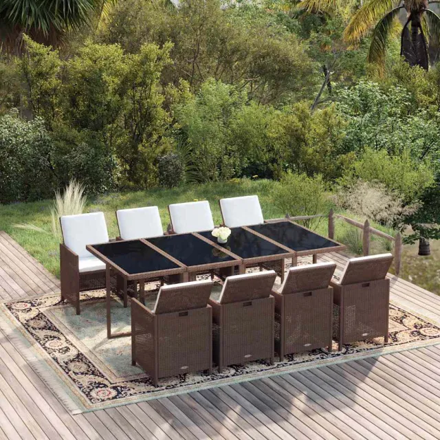 vidaXL 9-delige Tuinset met kussens poly rattan bruin, foto 2
