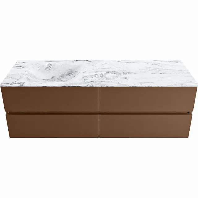Mondiaz VICA-DLUX 150cm badmeubel onderkast Rust 4 lades. Inbouw wastafel CLOUD links zonder kraangat, kleur Glace.