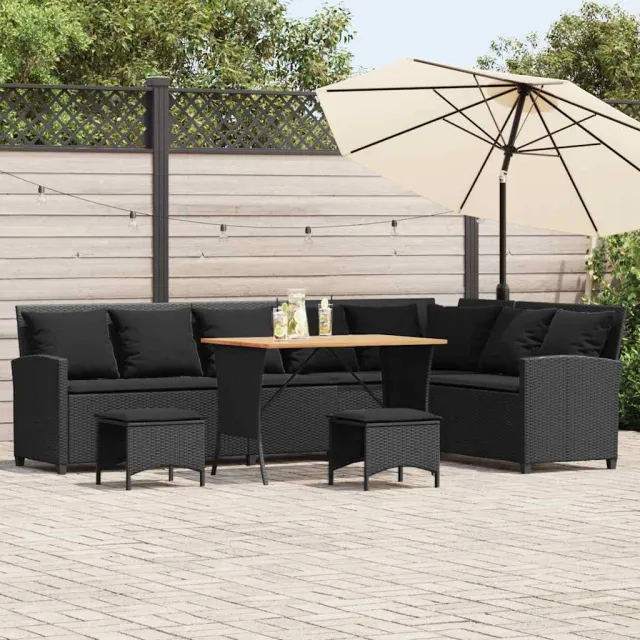 vidaXL 4-delige Tuinbankstel met kussens L-vormig poly rattan zwart, foto 2