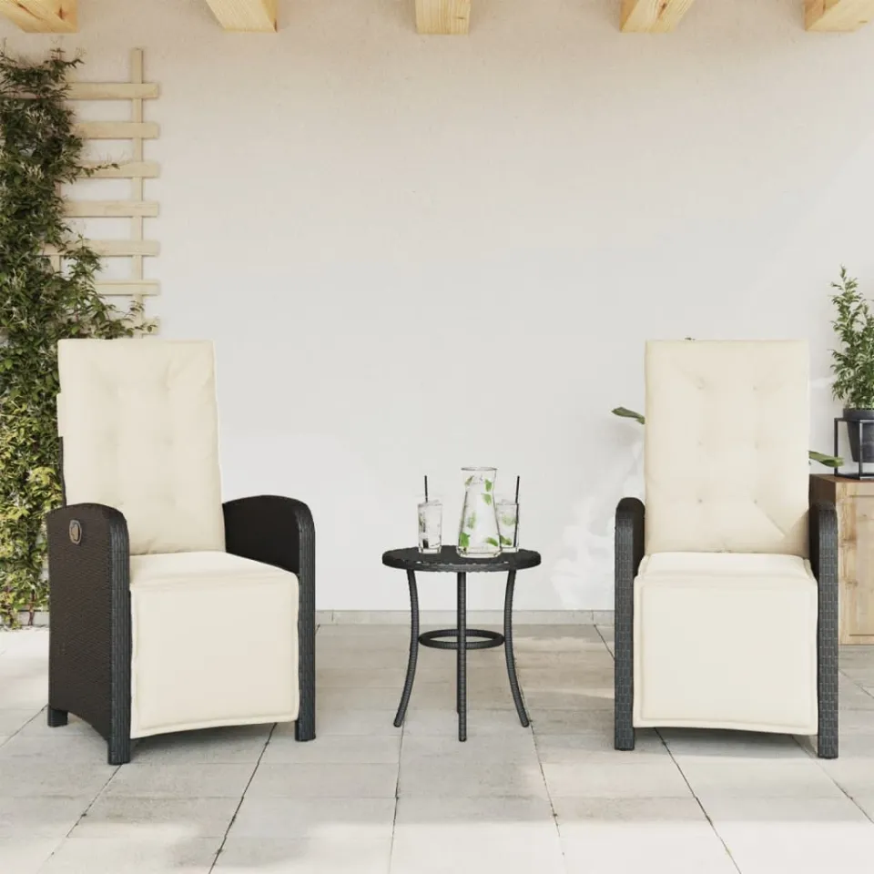 vidaXL 3-delige Bistroset met kussens poly rattan zwart, foto 2