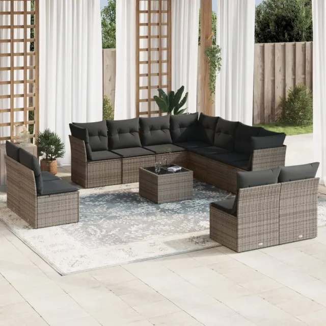 vidaXL 12-delige Loungeset met kussens poly rattan grijs, foto 2